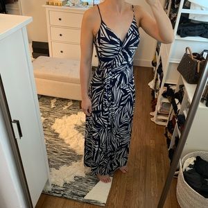 Misa Los Angeles wrap dress blue geo print